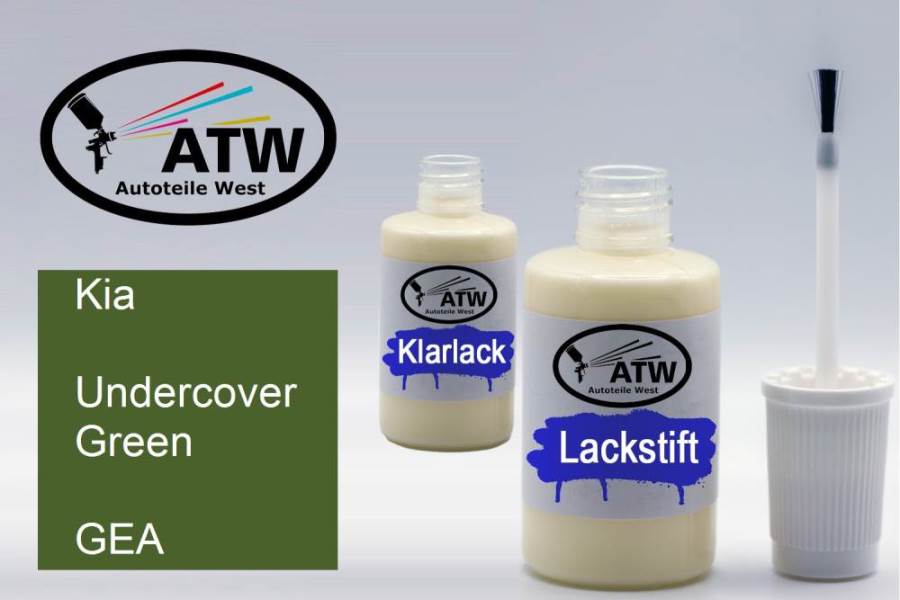 Kia, Undercover Green, GEA: 20ml Lackstift + 20ml Klarlack - Set, von ATW Autoteile West.